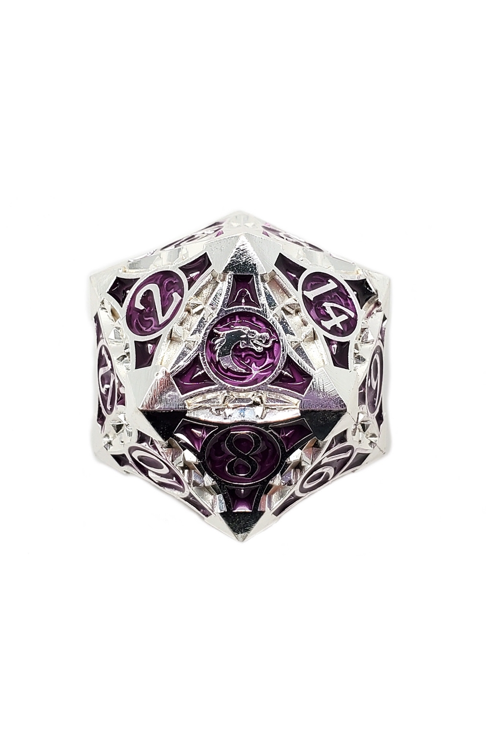 Old School 40Mm D20 Metal Die: Gnome Forged: Silver & Purple