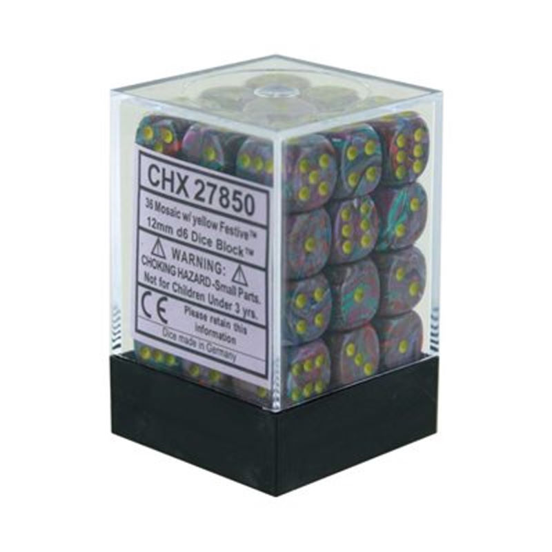 Chessex Festive® 12mm d6 Mosaic/yellow Dice Block (36 dice)