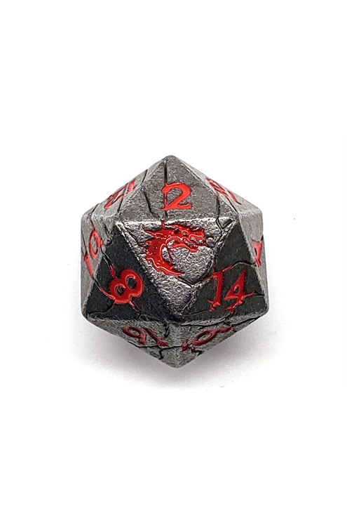 Old School Dnd Rpg Metal D20: Orc Forged - Ancient Silver W/ Red Osdmtl-10520