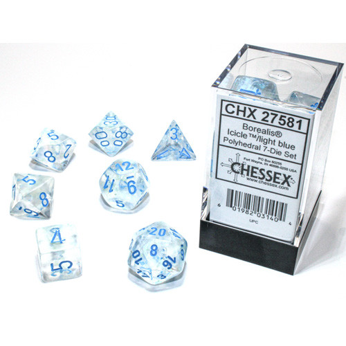 Chessex Borealis Icicle with Light Blue Luminary Polyhedral 7-Die Set