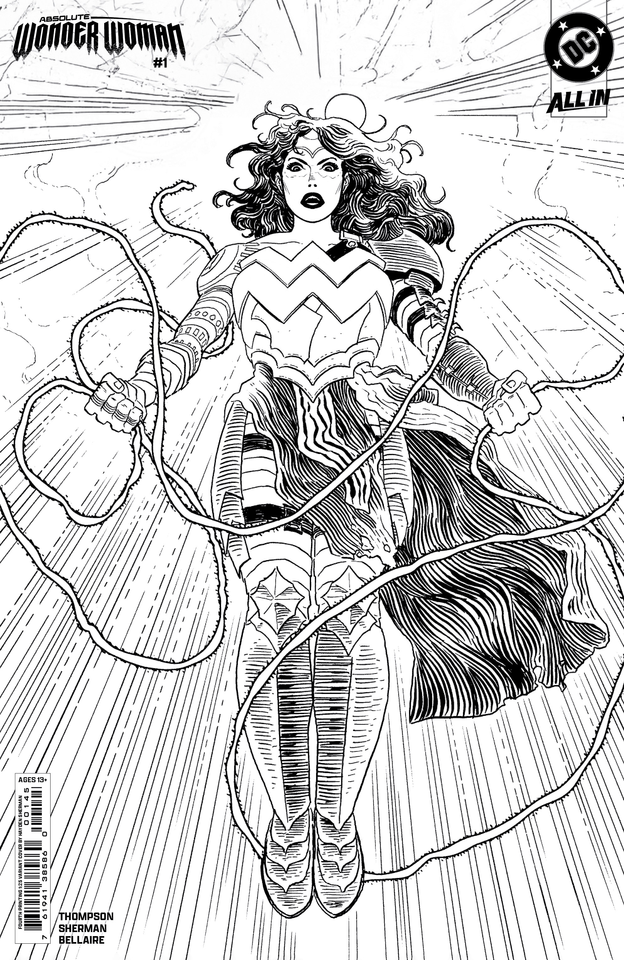 Absolute Wonder Woman #1 Fourth Printing Cover B 1 for 25 Incentive Hayden Sherman Black & White Card Stock Variant