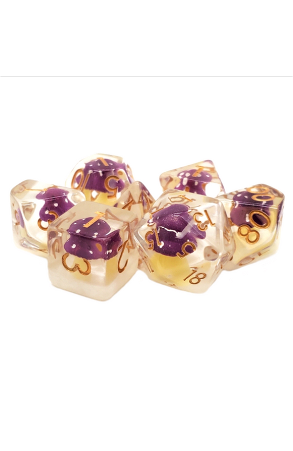 Old School 7 Piece Dnd Rpg Dice Set: Infused - Mushroom - Purple