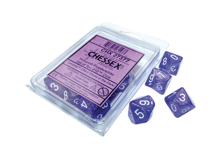 Chessex Borealis: Purple/White Luminary Set of Ten D10s