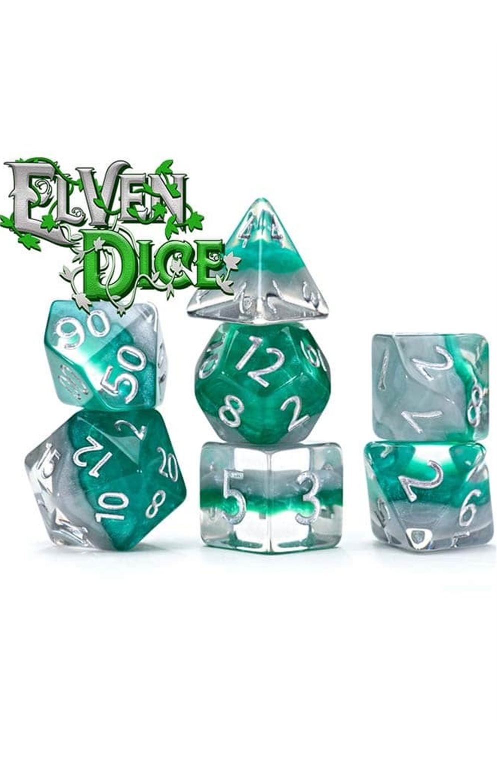 Gate Keeper Eclipse Dice: Elven - Silver & Green (Set of 7)