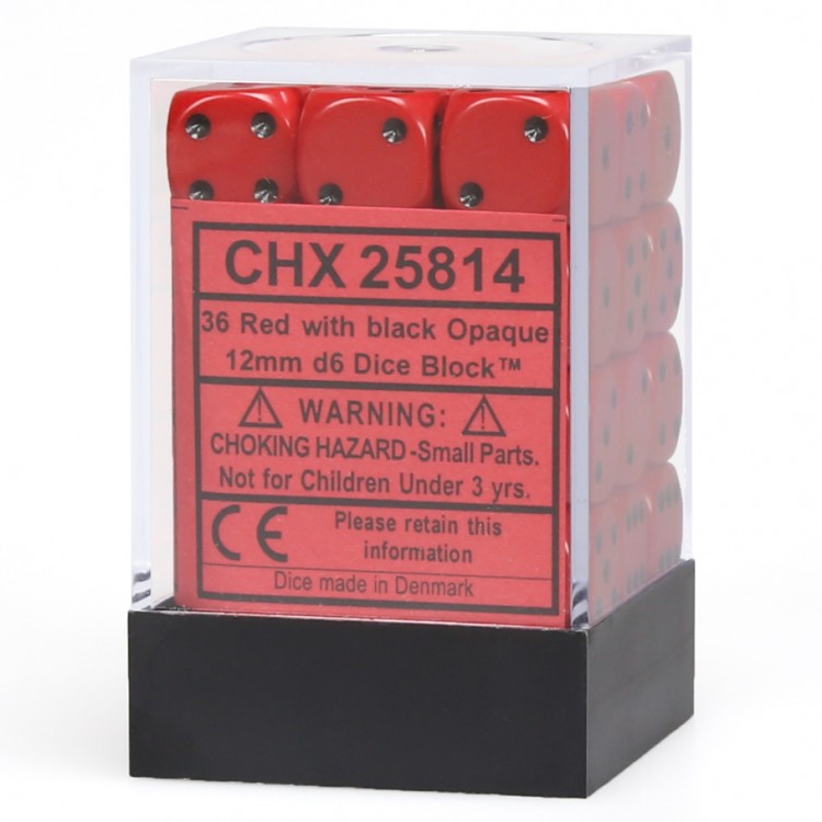 DICE D6 CHX25814 Opaque 12mm Red Black (36)