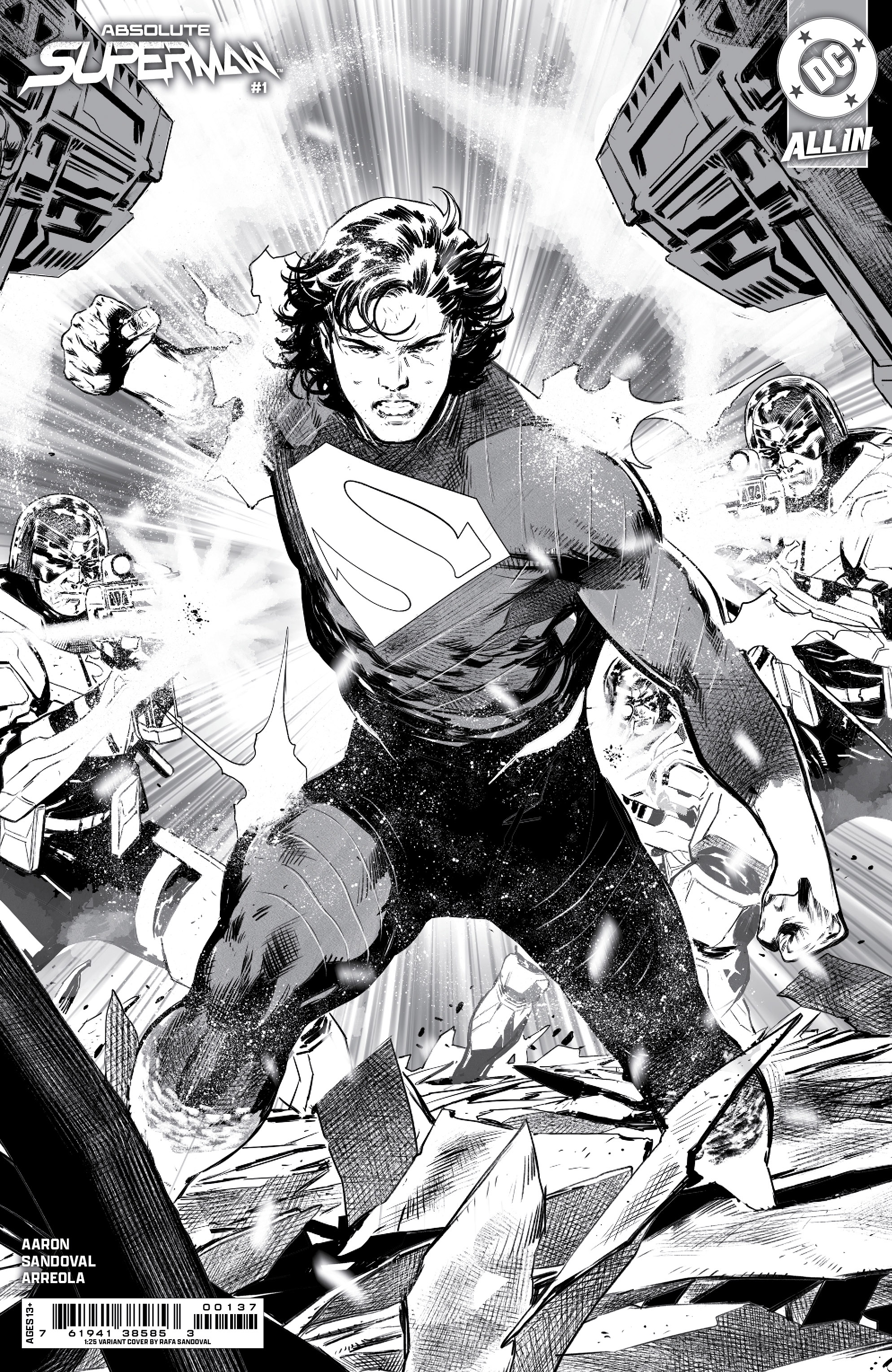 Absolute Superman #1 Third Printing Cover B 1 for 25 Incentive Rafa Sandoval Black & White Card Stock Variant