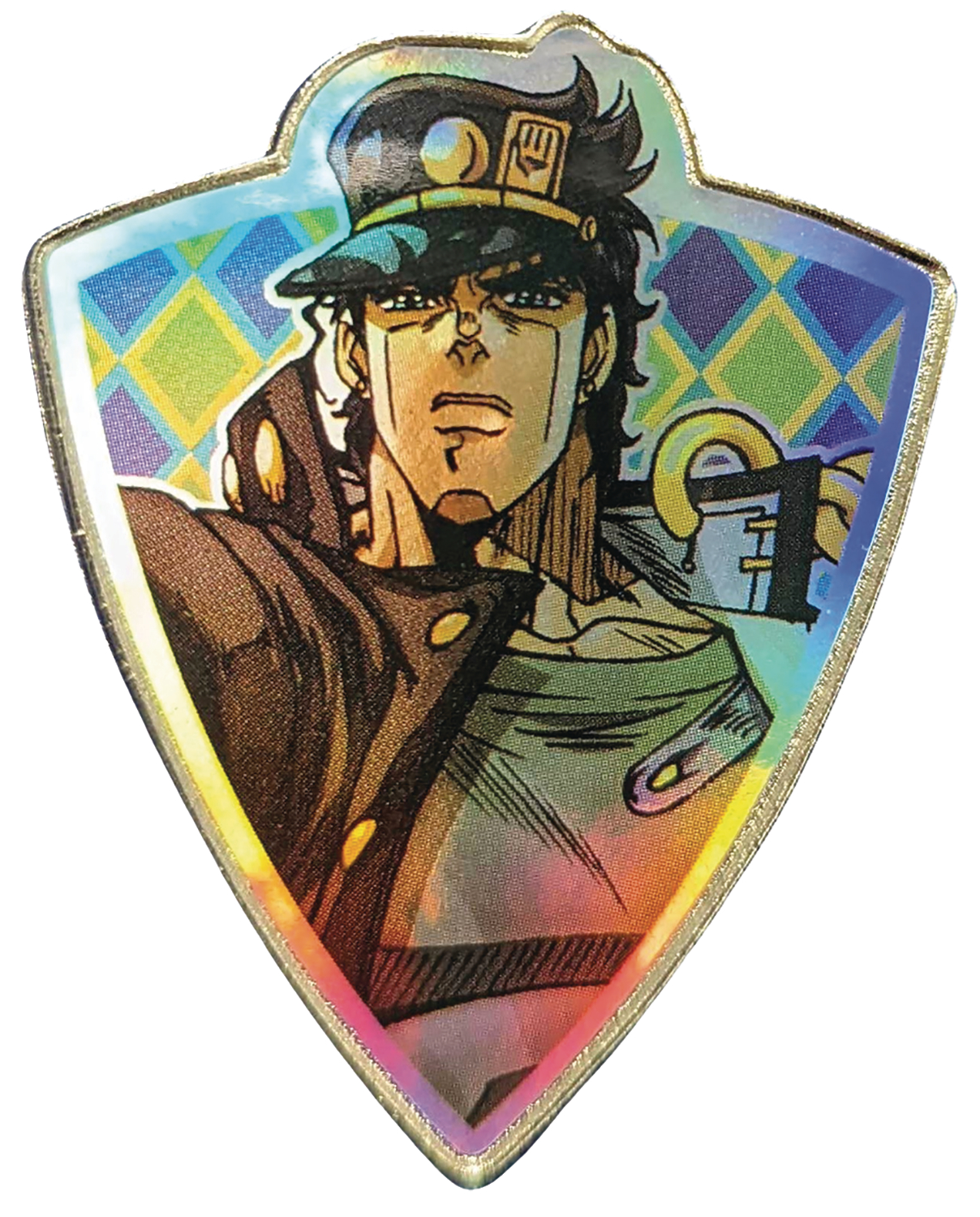 Jojos Bizarre Adventure Jotaro Rainbow Hologram Foil Crest Pin