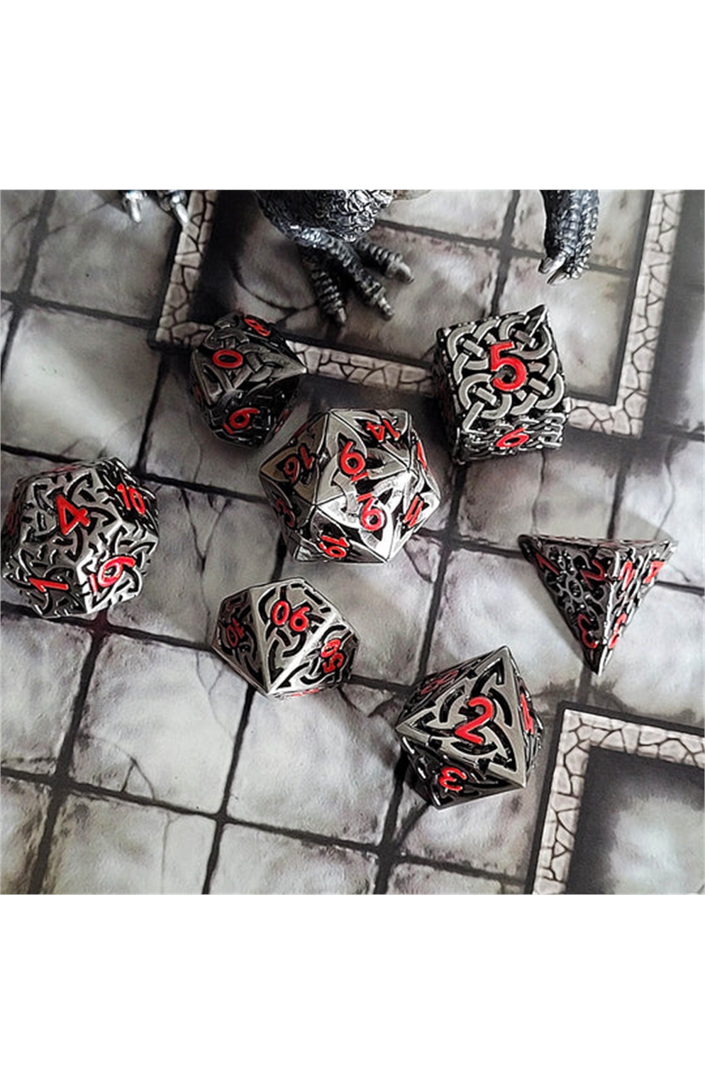 Sacred Hollows Silver Red Hollow Metal Rpg Dice Set