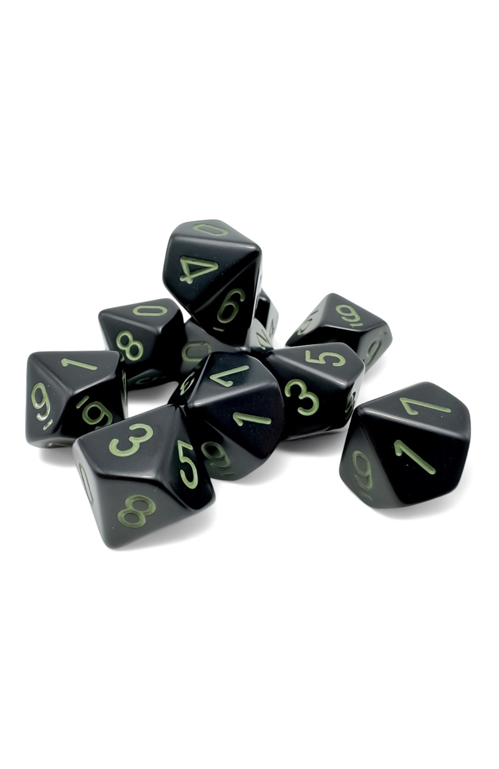 Chessex Opaque: Black/Green Set of Ten D10's