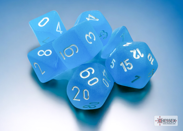 Frosted: Mini-Polyhedral Caribbean Blue/White 7-Die Set