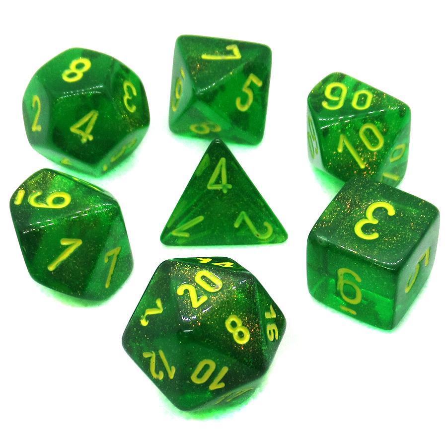 Chessex Borealis Polyhedral Maple Green with Yellow 7-Die Set