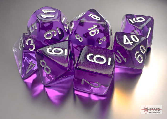 Translucent: Mini-Polyhedral Purple/White 7-Die Set