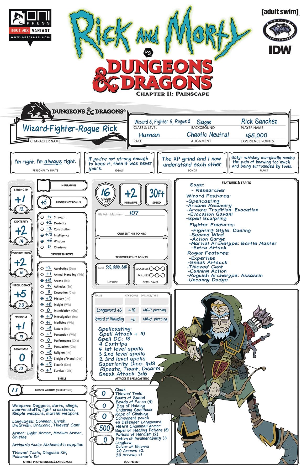 Rick and Morty Vs Dungeons & Dragons II Painscape #3 Cover C Character Sheet (Mature)