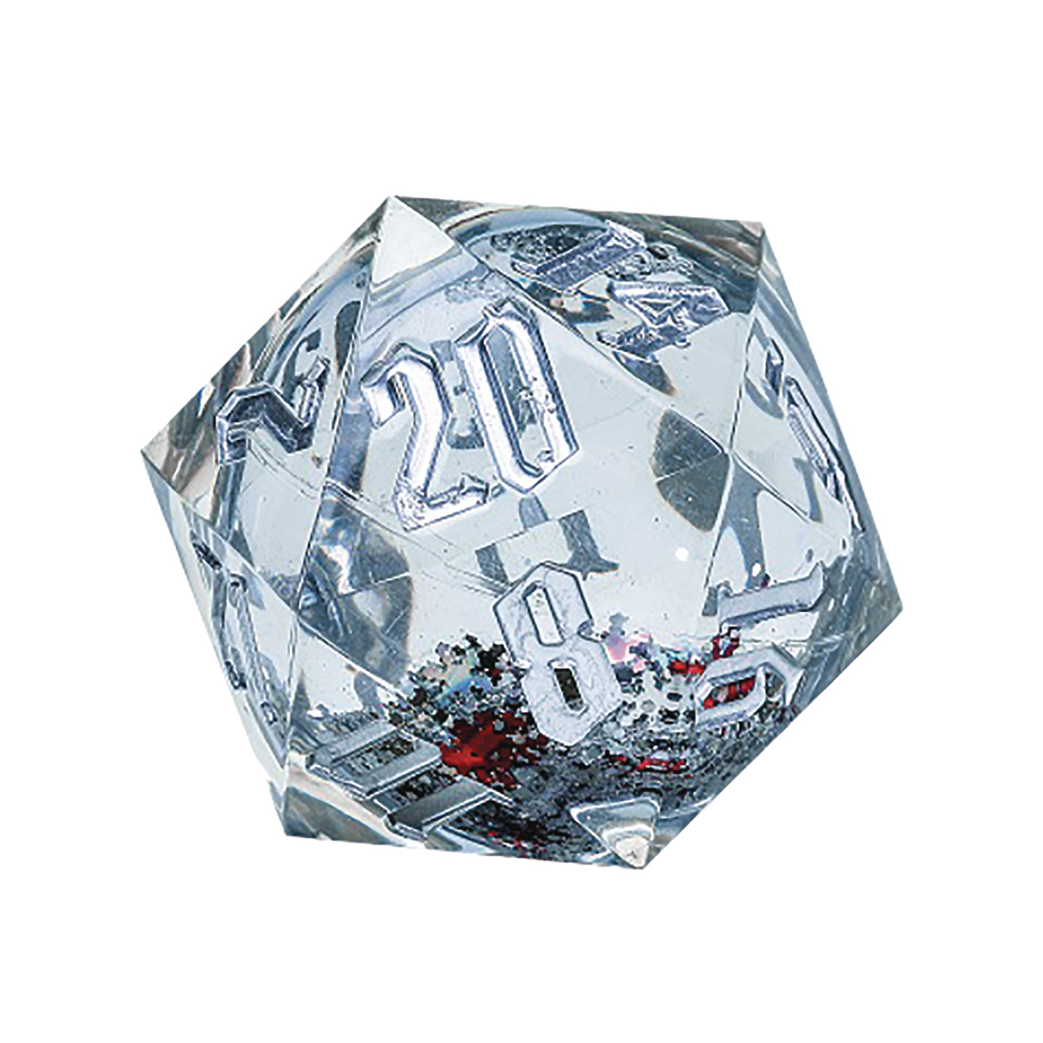 Sirius Dice: Slow Globe 55mm D20 Glitter Red & Green with Silver Ink Numerals