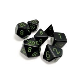 Chessex Opaque Black/Green Polyhedral 7-Die Set