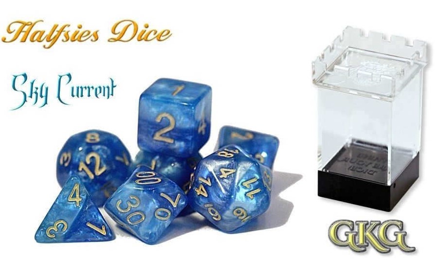 Halfsies Dice: Sky Current -Wind & Sky Blue Premium Polyhedral 7-Die Set