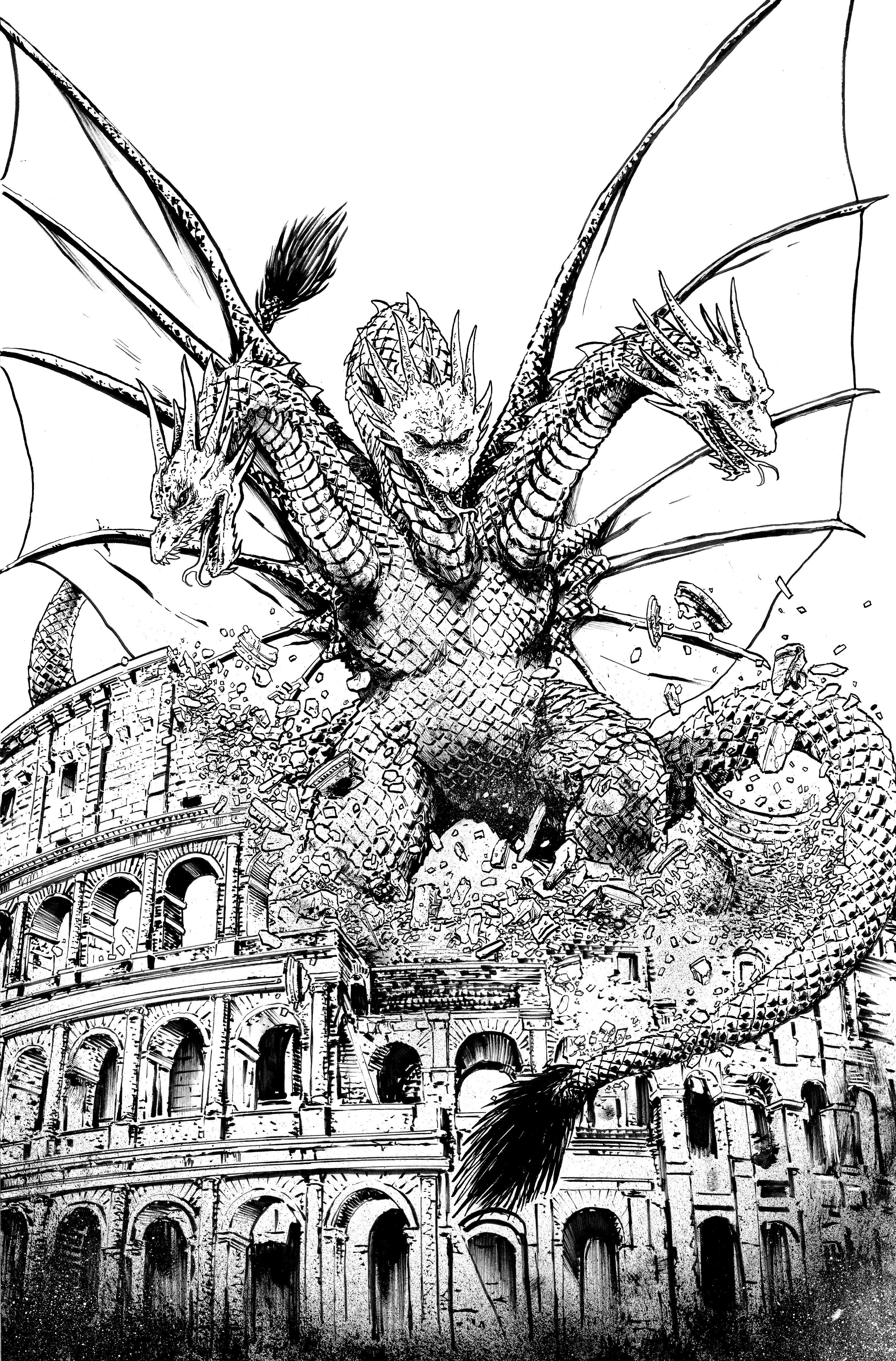 Godzilla: Here There Be Dragons II--Sons of Giants #5 Cover Smith Black & White Full Art 1 for 10 Incentive