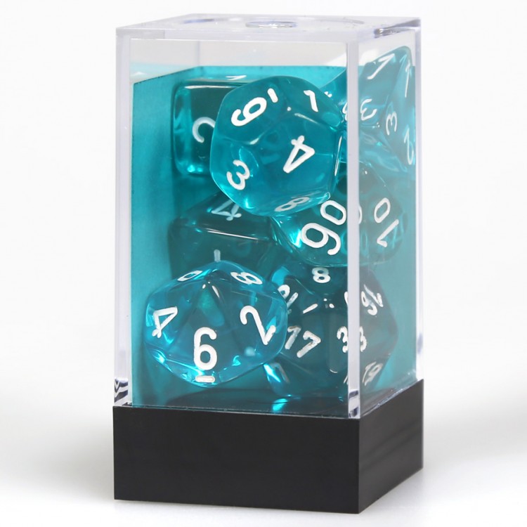 Dice Set of 7 - Chessex Translucent Teal with White Numerals