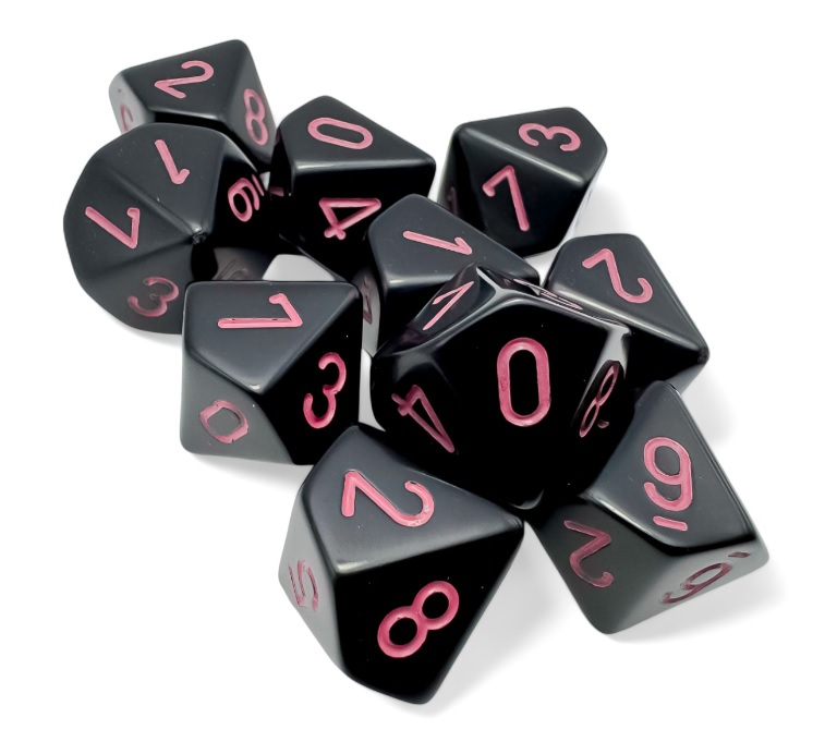 Chessex Opaque Black/Pink Set of Ten D10 Dice