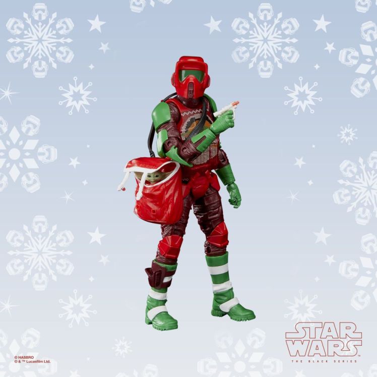 Star Wars The Black Series Scout Trooper (Holiday Edition) And Grogu In Holiday Bag