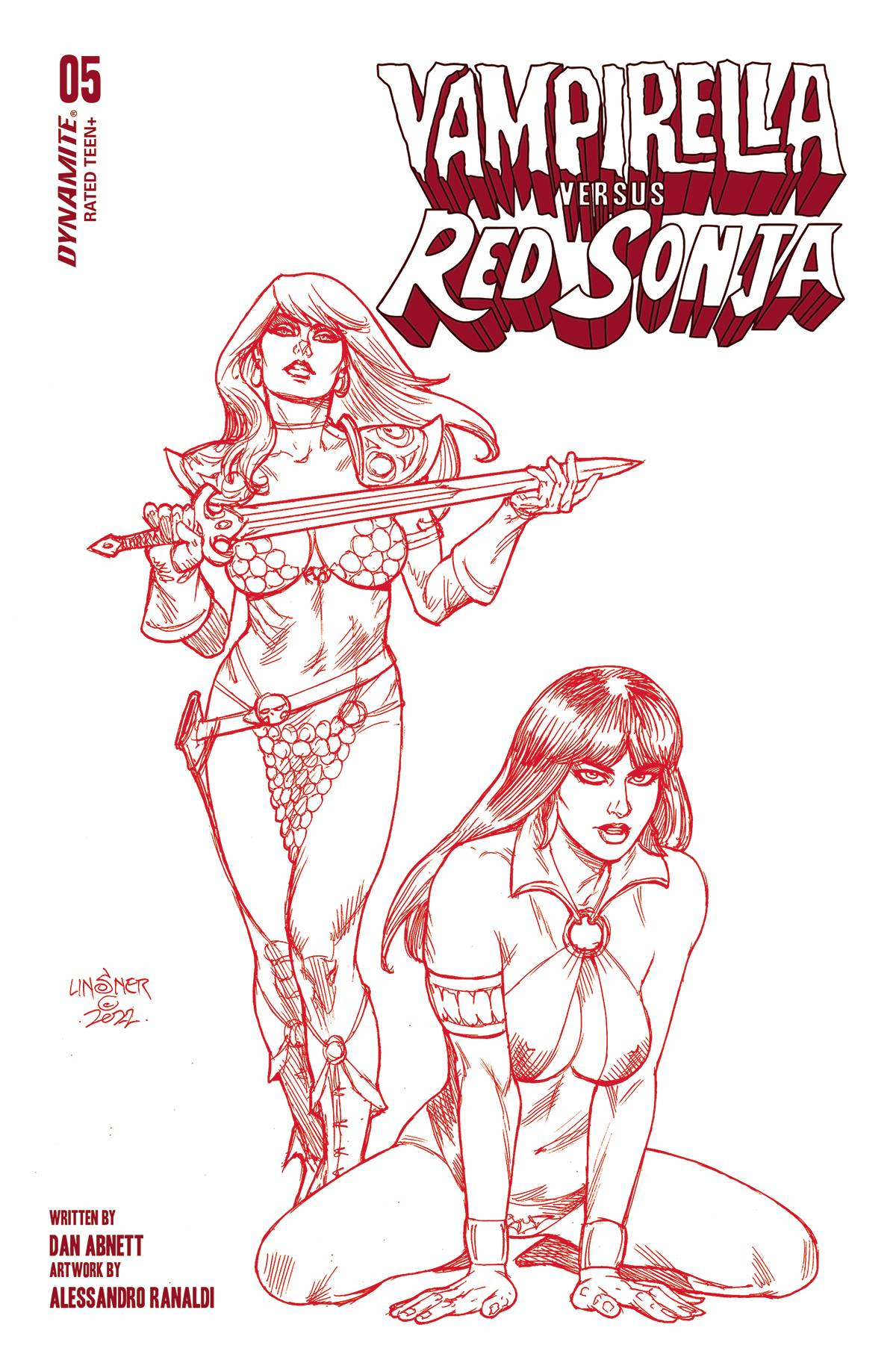 Vampirella Vs Red Sonja #5 Cover S Last Call 1 for 10 Linsner Fiery Red Line Art