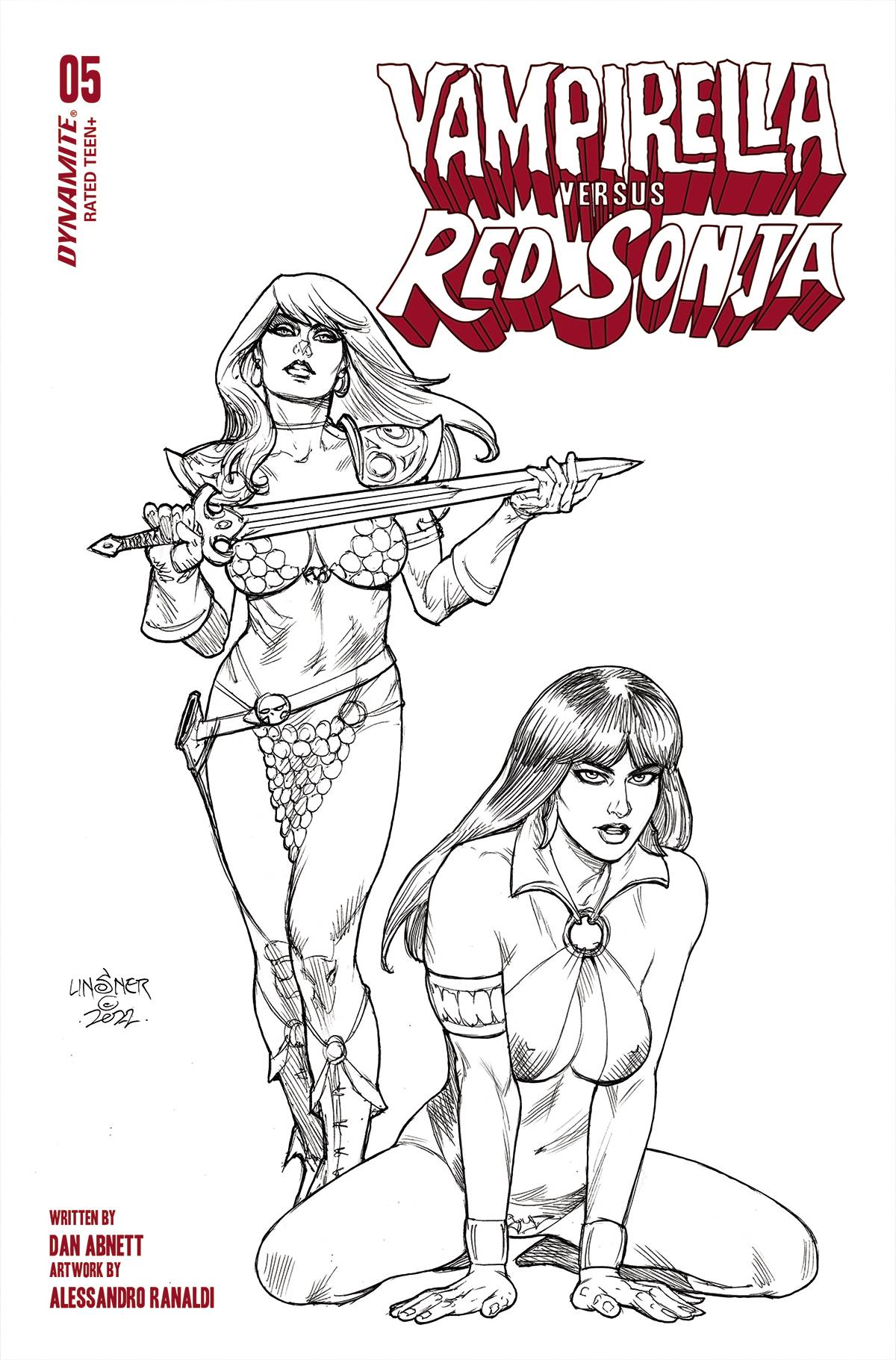 Vampirella Vs Red Sonja #5 Cover P Last Call 1 for 10 Linsner Line Art