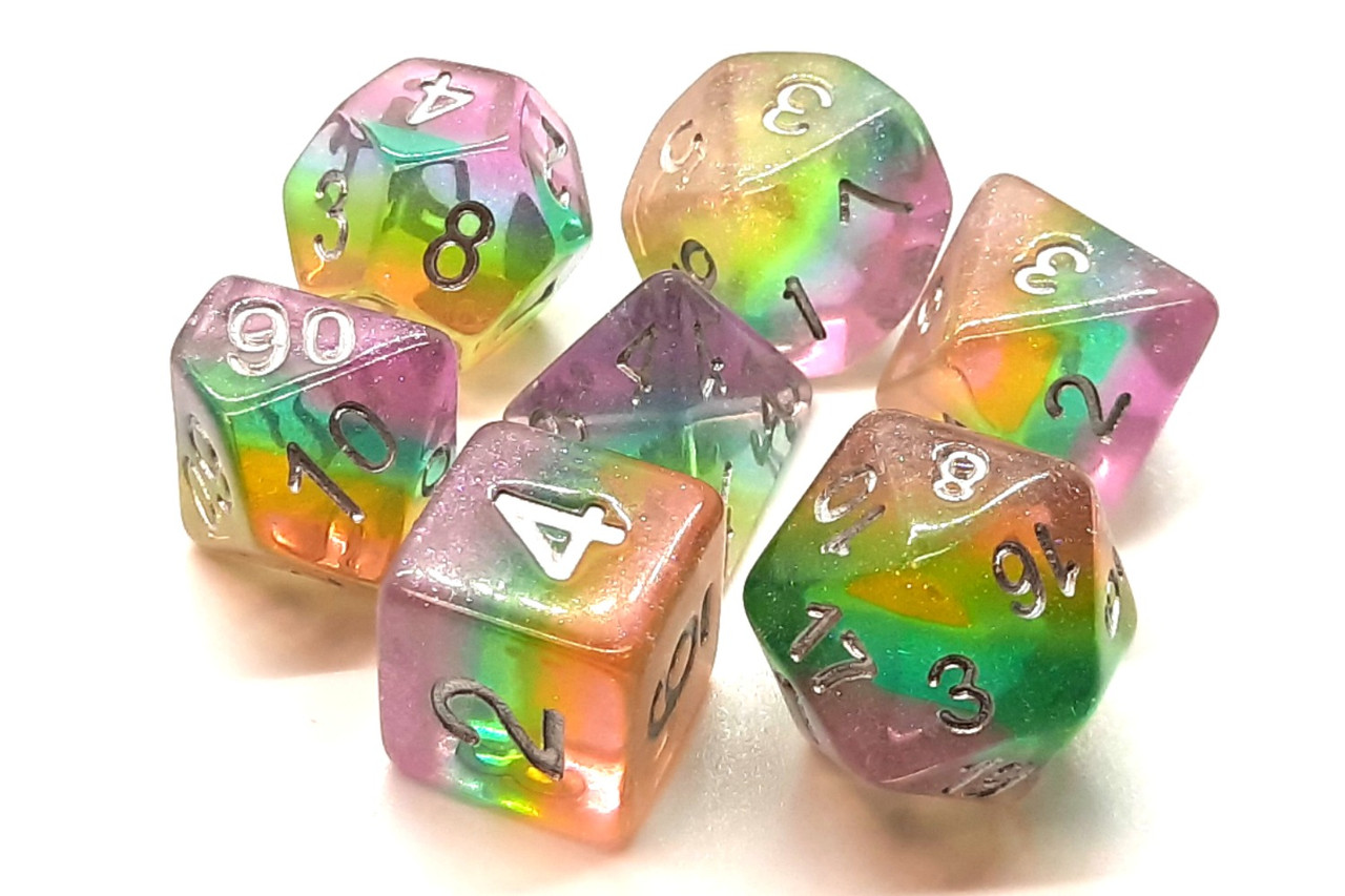 Old School 7 Piece Dnd RPG Dice Set Luminous - Fairy Dust