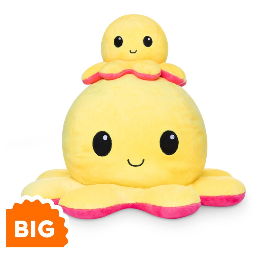 Big Reversible Octopus Plushie: Happy Yellow And Angry Red