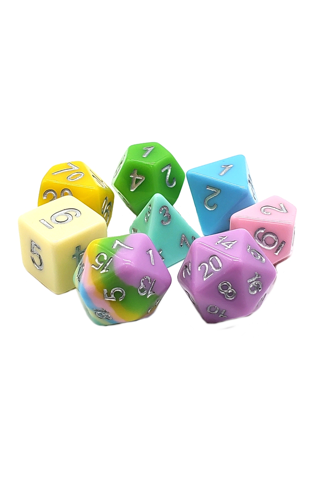 Old School 8 Piece Dnd Rpg Dice Set: Gradients - Pastel Rainbow