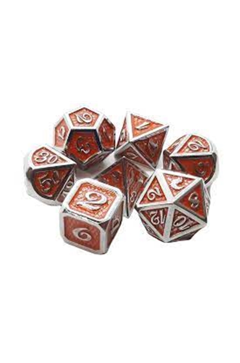 Old School 7 Piece Dnd Rpg Metal Dice Set: Dragon Scale - Orange