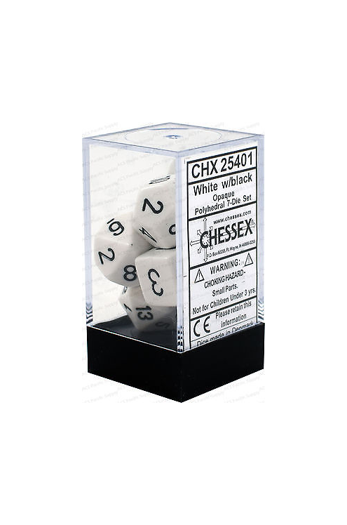 Dice Set of 7 - Chessex Opaque White with Black Numerals CHX 25401