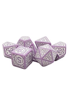 Old School 7 Piece Dnd Rpg Dice Set: Rune Dice - Magical Runes White W/ Lavender