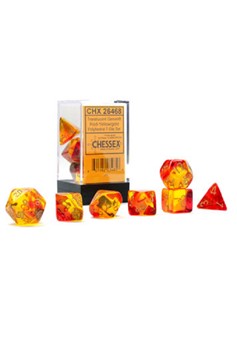 Chessex Gemini Translucent Red/Yellow with Gold Numerals Dice Set of 7