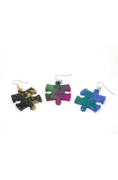 Chessex Earrings Marble Puzzle Piece Pair