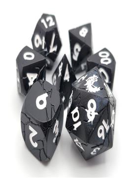 Old School 7 Piece Dnd RPG Metal Dice Set Orc Forged - Matte Black W/ White