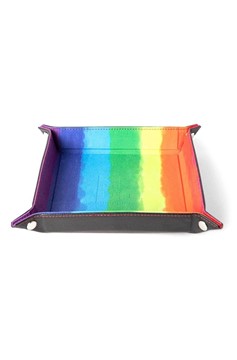 Velvet Folding Dice Tray With Leather Backing: 10' X 10' Watercolor Rainbow