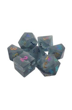 Old School 7 Piece Dnd Rpg Gemstone Set: Frosted Blast Glass - Obsidian W/ Spectral