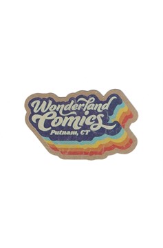 Wonderland Comics Retro Logo Sticker Recycled Paper Medium Size