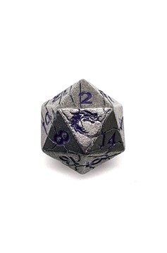 Old School Dnd Rpg Metal D20: Orc Forged - Ancient Silver W/ Purple Osdmtl-10420