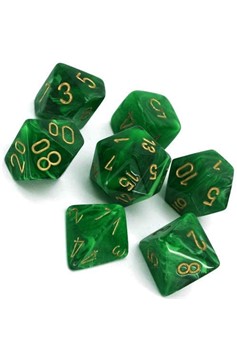 Dice Set of 7 - Chessex Vortex Green with Gold Numerals CHX 27435