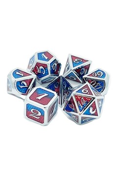 Old School 7 Piece Dnd Rpg Metal Dice Set: Dragon Scale - Red & Blue