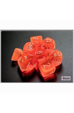 Chessex Lab Dice: Translucent Neon Orange/White 7-Die Set (Series 7)