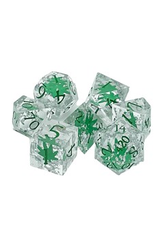 Old School 7 Piece Dnd Rpg Dice Set: Sharp Edged - It's 4:20 Time - Green W/ Silver