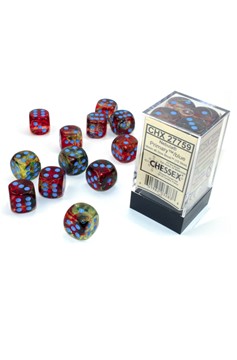 Block of 12 6-sided 16mm Dice - Chessex 27759 Nebula Primary with Blue Pips Luminary - Glows!