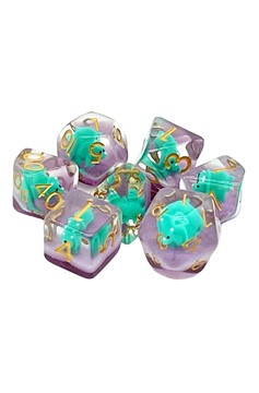 Old School 7 Piece Dnd Rpg Dice Set: Animal Kingdom - Baby Triceratops - Green