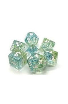 Old School 7 Piece Dnd RPG Dice Set Particles - Coral Reef