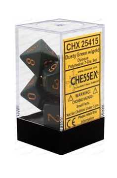 Dice Set of 7 - Chessex Opaque Dusty Green with Copper Numerals CHX 25415
