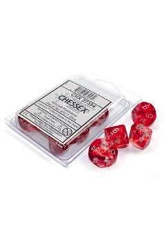 Set of 10 10-Sided Dice - Chessex Nebula Red With Silver Numerals Luminary - Glows In The Dark!