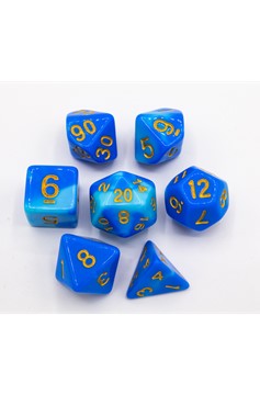 Light Blue/Dark Blue Set of 7 Fusion Polyhedral Dice With Gold Numbers
