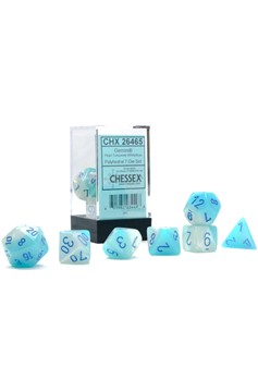 Chessex Gemini: Poly Pearl Turquoise-White/Blue Luminary 7-Die Set